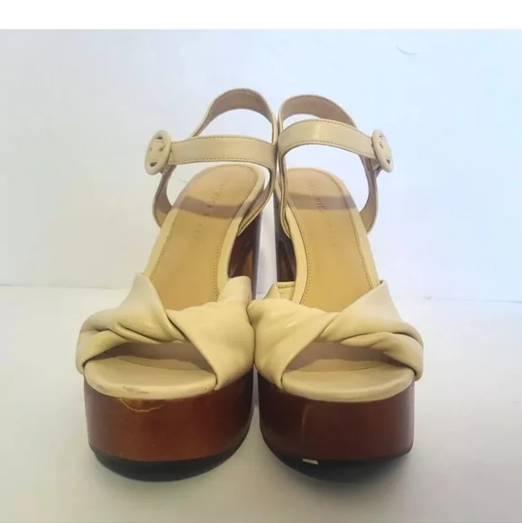 Veronica Beard Designer Cream Leather Gela Platform Heels 5" US 8 - Picture 5 of 10